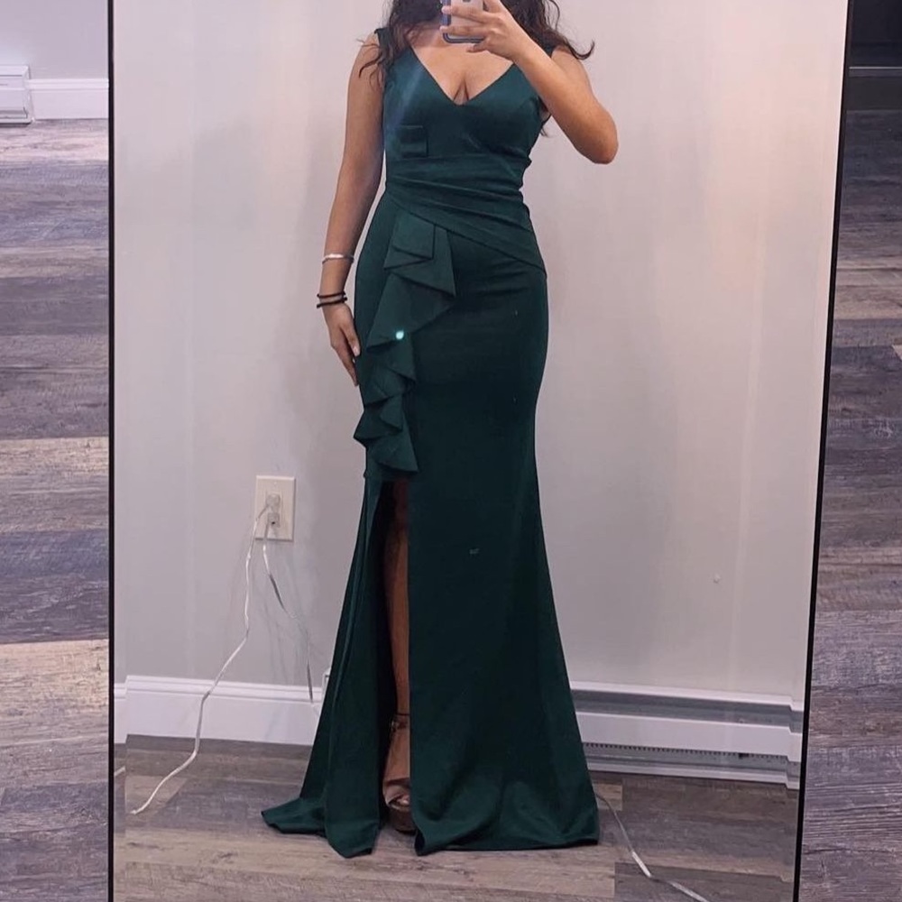 Emerald evening gown with slit